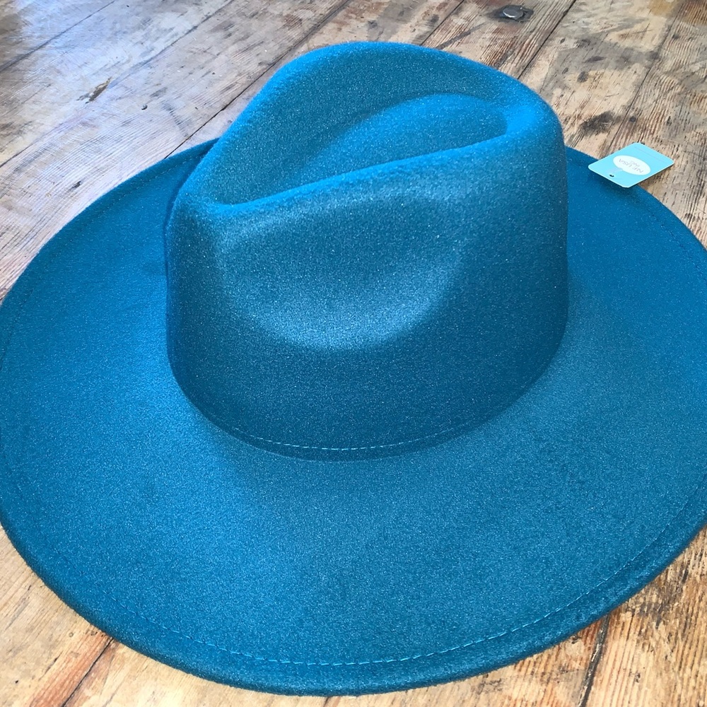 Unisex Teal Wide Brim Fedora Hat